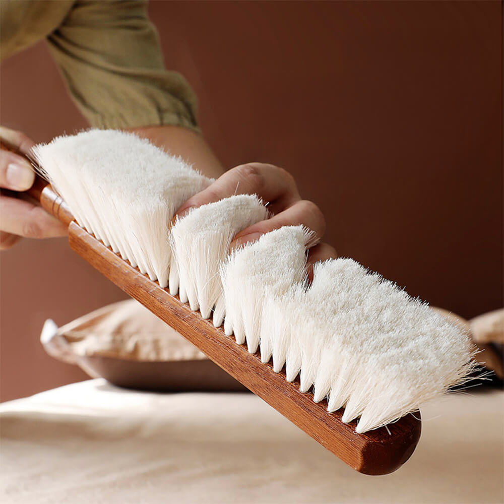 Brosse de nettoyage multifonction à poils de laine et manche en bois de santal