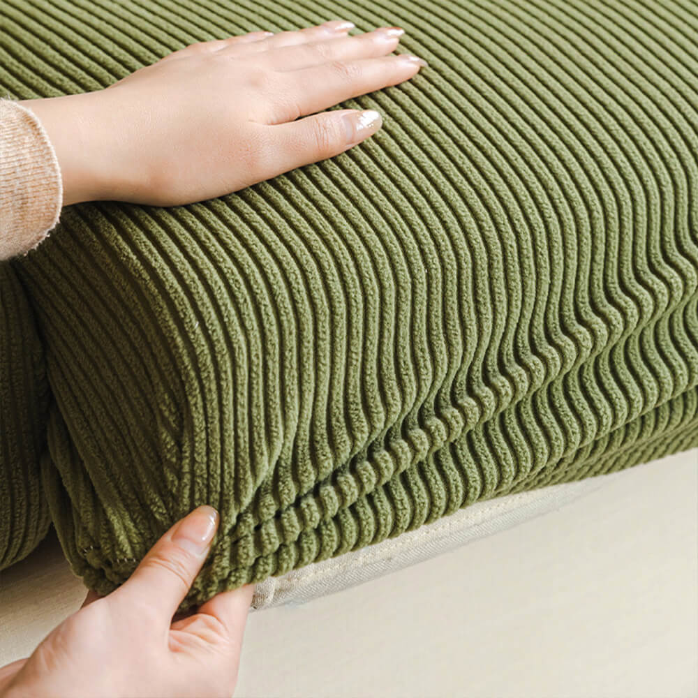 Housse de canapé extensible velours côtelé anti-rayures à rayures verticales