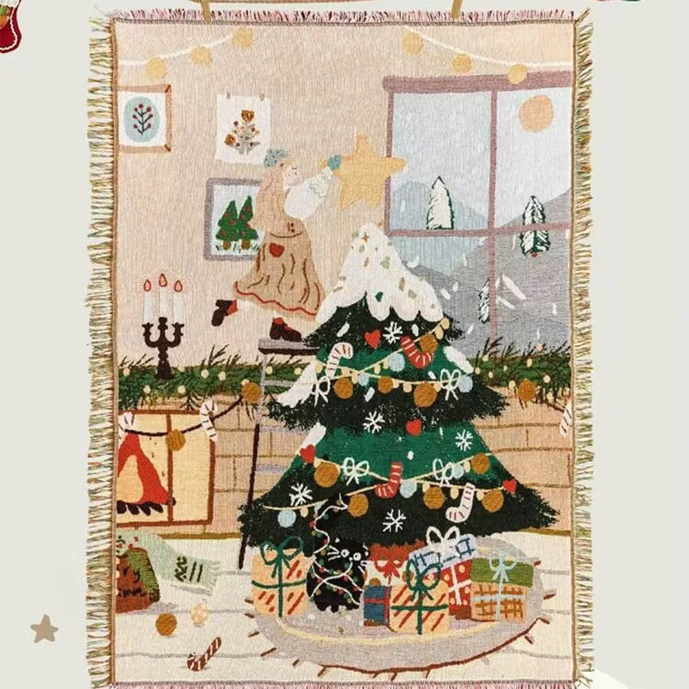 Housse de canapé décorative en tricot jacquard doux sur le thème de Noël