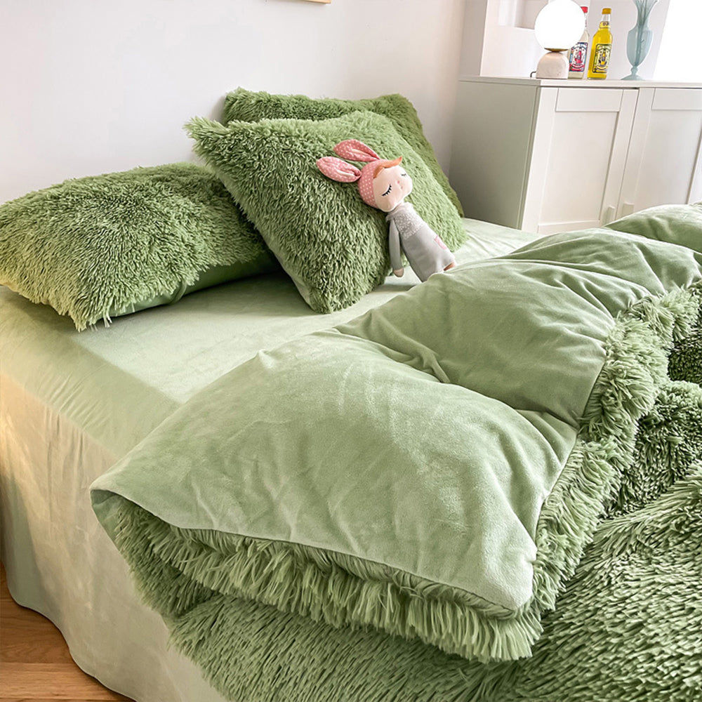Parure de couette en peluche longue et épaisse chaude romantique et luxueuse