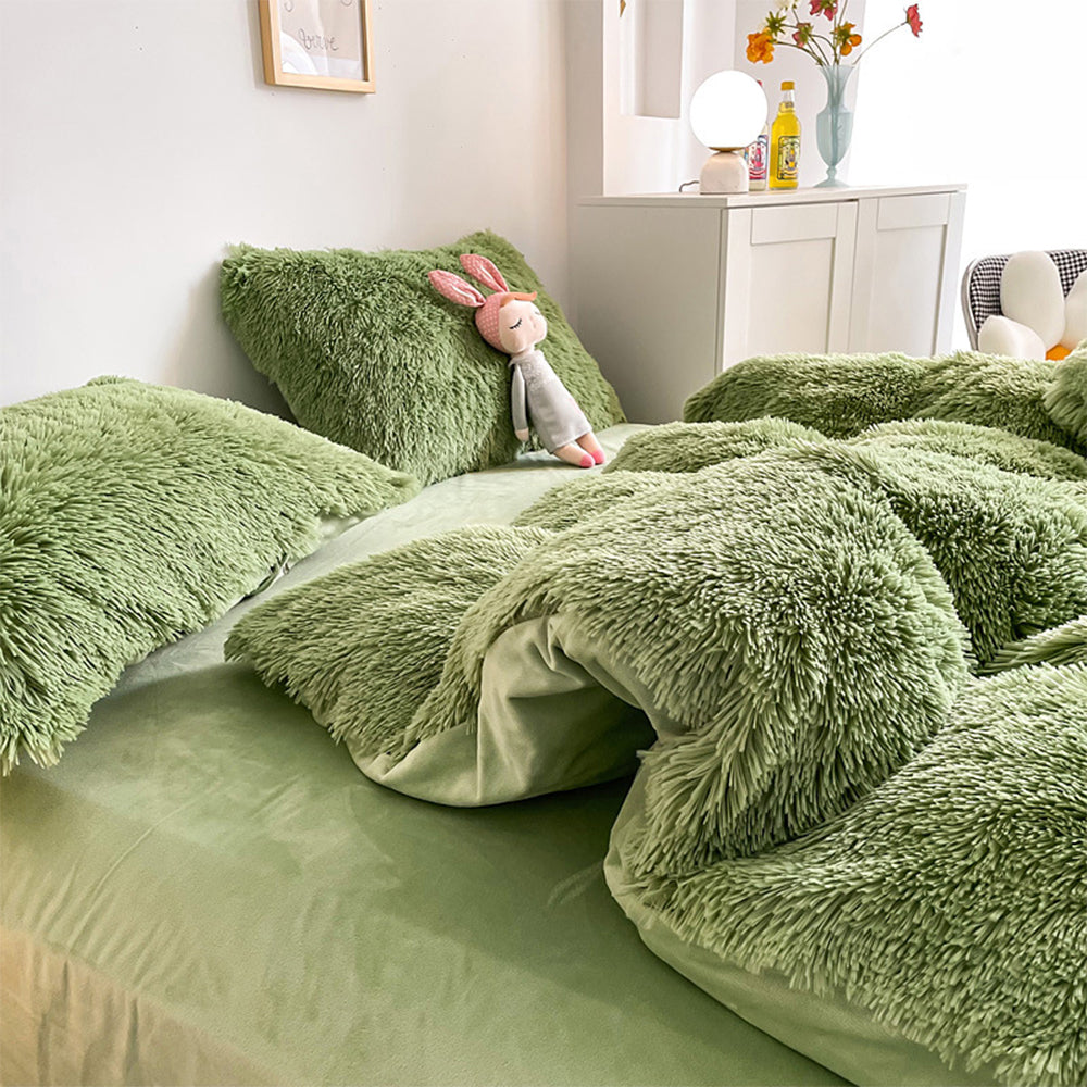 Parure de couette en peluche longue et épaisse chaude romantique et luxueuse