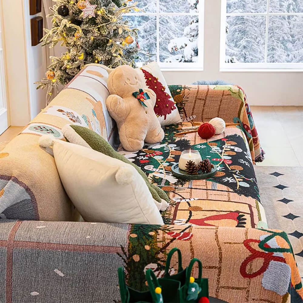 Housse de canapé décorative en tricot jacquard doux sur le thème de Noël