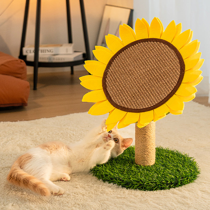 Planche à gratter pour chat en sisal tournesol avec base en herbe stable