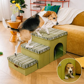 Escalier pour chien pliable avec rangement et condo - Funnyfuzzy SnugNest
