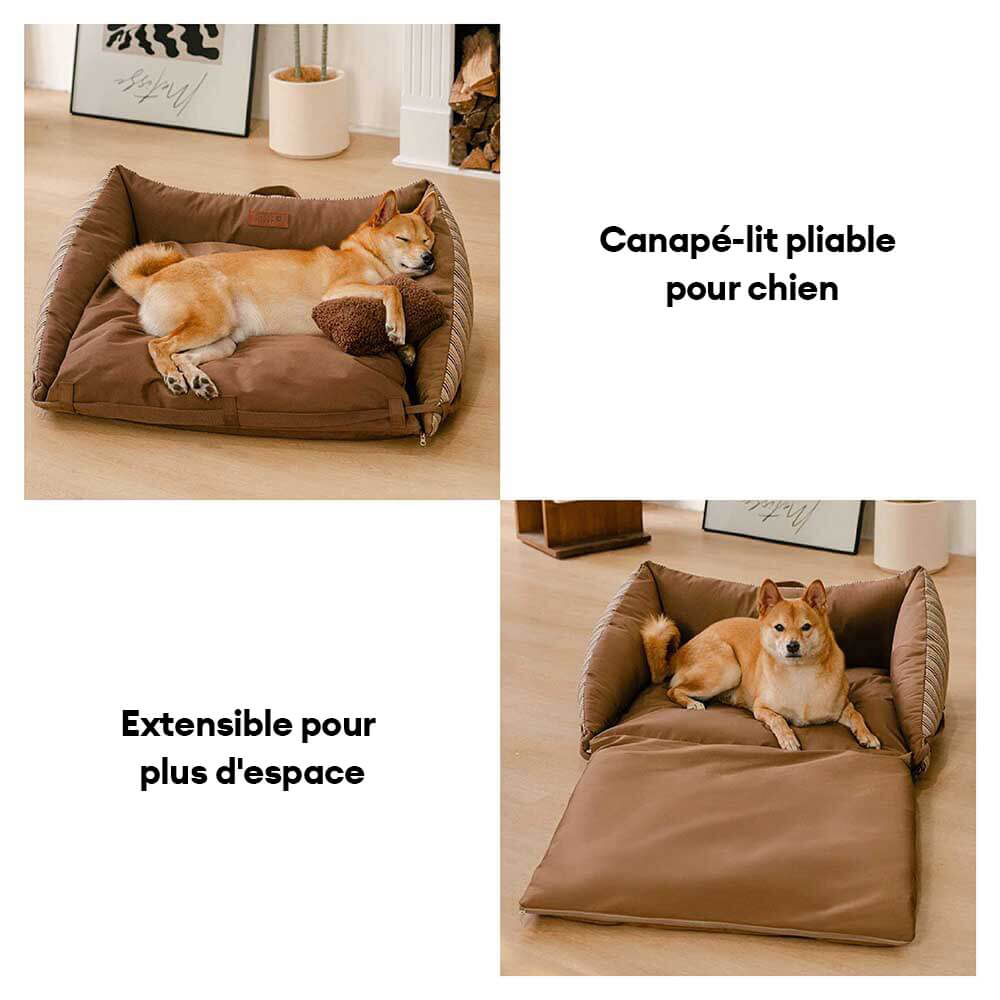 Lit de canapé pliable rayé naturel lavable pour chien - Lounger Mocca