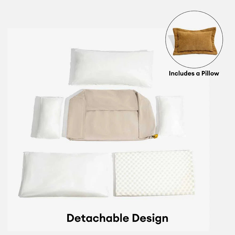 Lit orthopédique pour chien à deux couches en chenille amovible et mousse avec coussin toutes saisons