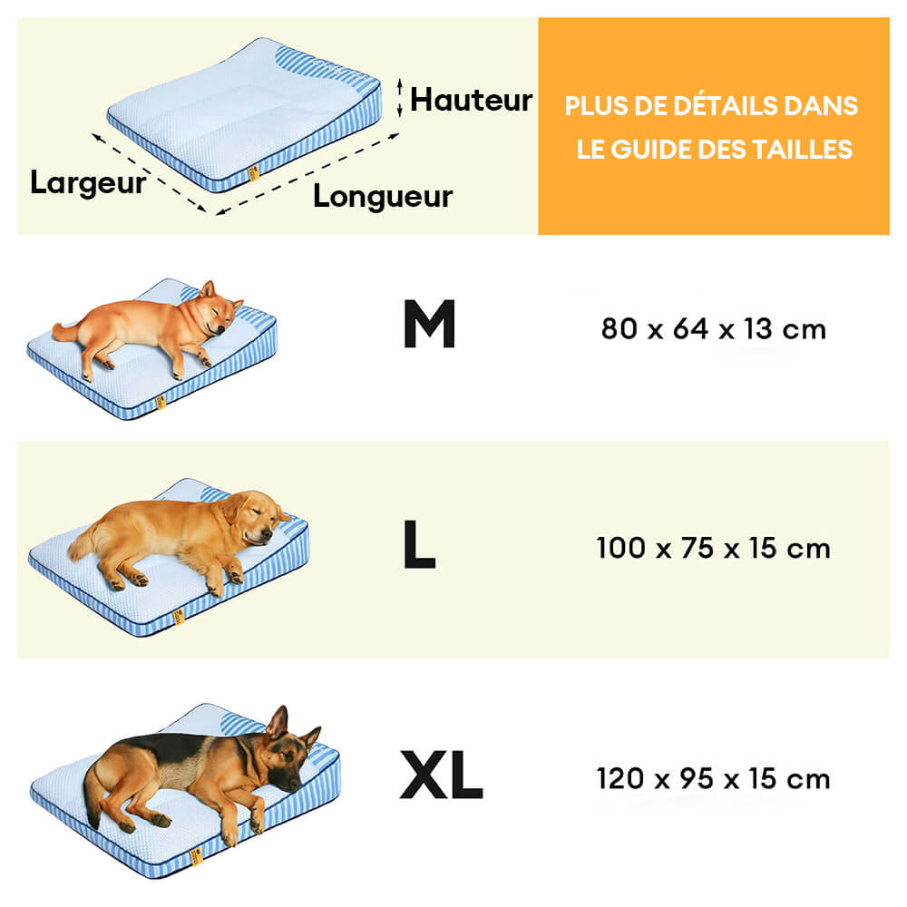 Lit orthopédique pour chien rectangulaire extra large lavable - Sieste rafraîchissante