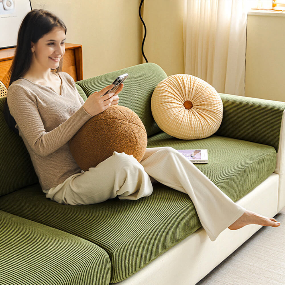 Housse de canapé extensible velours côtelé anti-rayures à rayures verticales