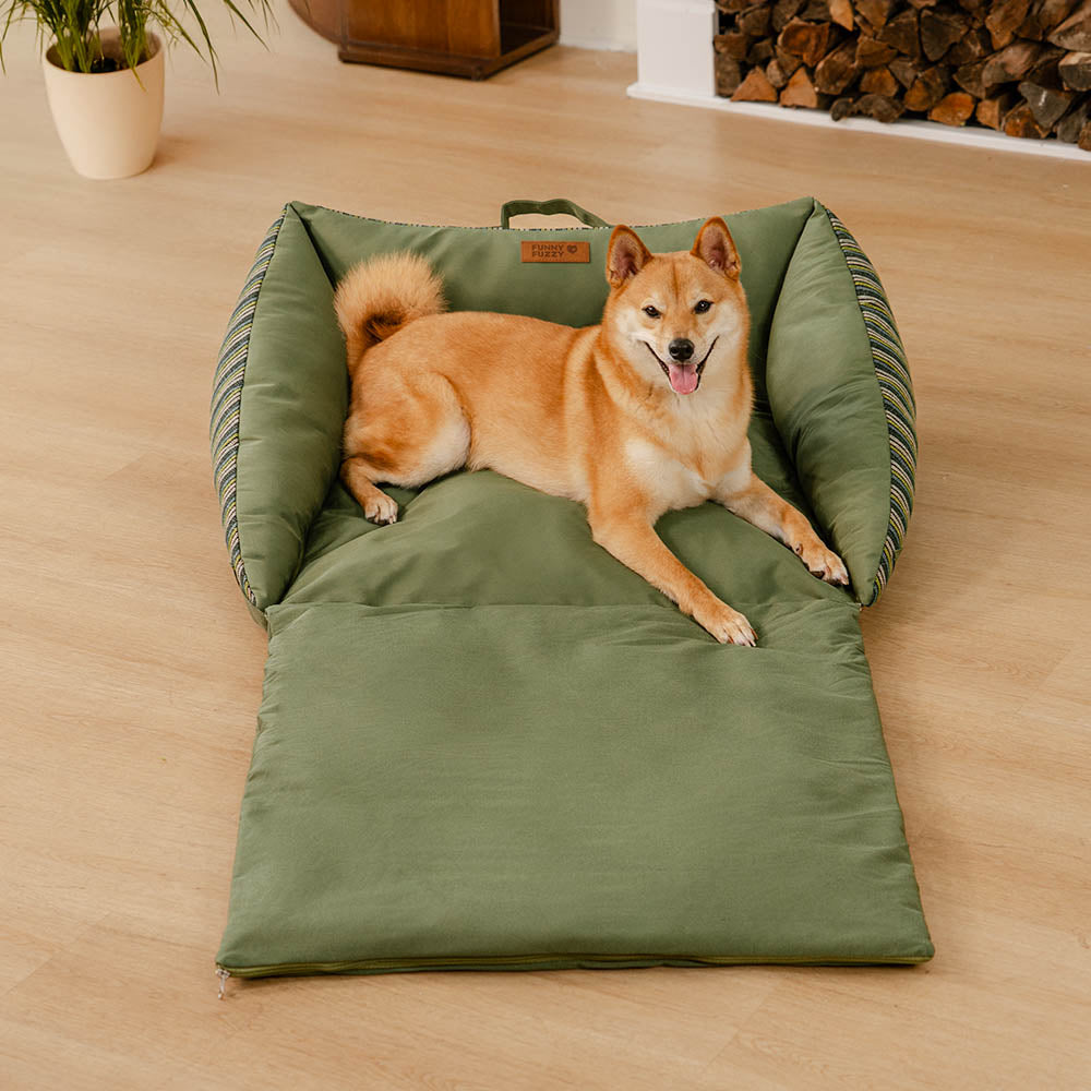 Lit de canapé pliable rayé naturel lavable pour chien - Lounger Mocca