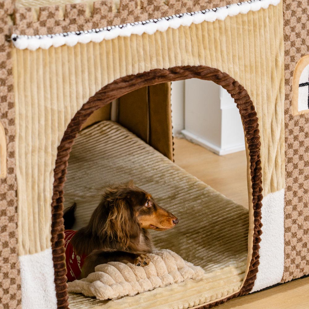 Lit tente orthopédique douillet pour chien style château de jeu intérieur pour enfants - Fairytale Dreamland