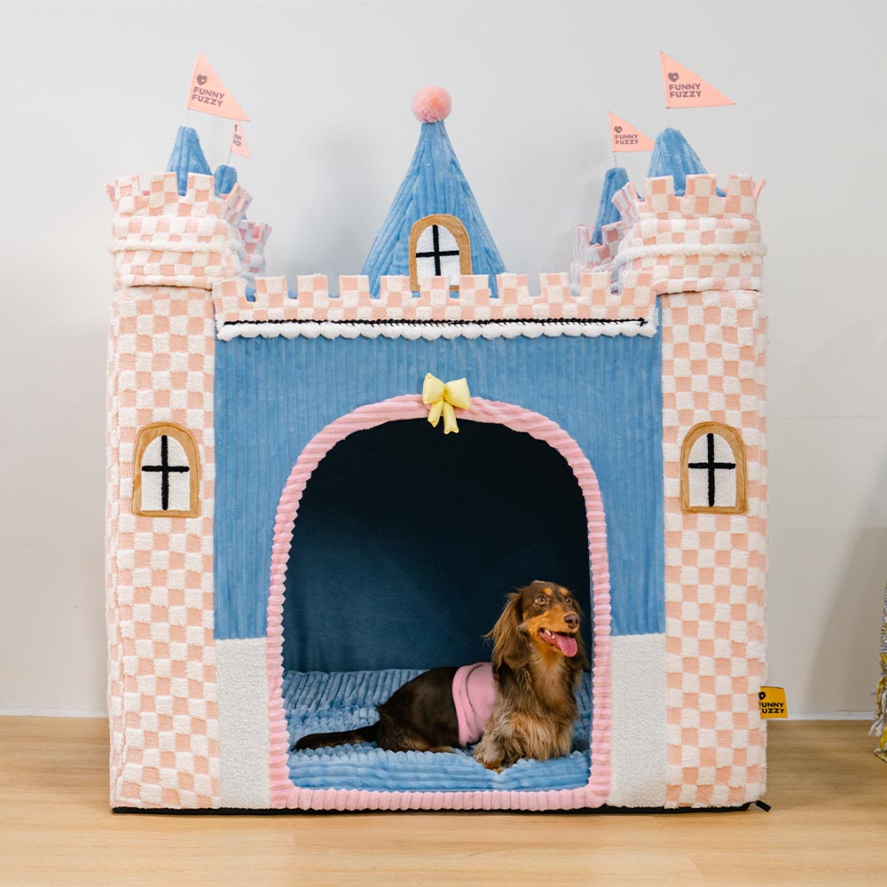 Lit tente orthopédique douillet pour chien style château de jeu intérieur pour enfants - Fairytale Dreamland