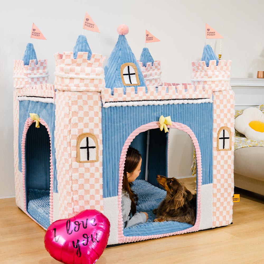 Lit tente orthopédique douillet pour chien style château de jeu intérieur pour enfants - Fairytale Dreamland