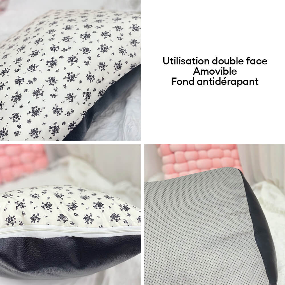 Lit pour chiot en faux cuir imperméable et anti-rayures motif floral vintage