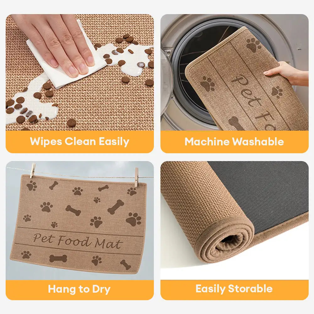 Tapis de nourrissage pour animaux antidérapant et absorbant motif pattes et os pour chien et chat
