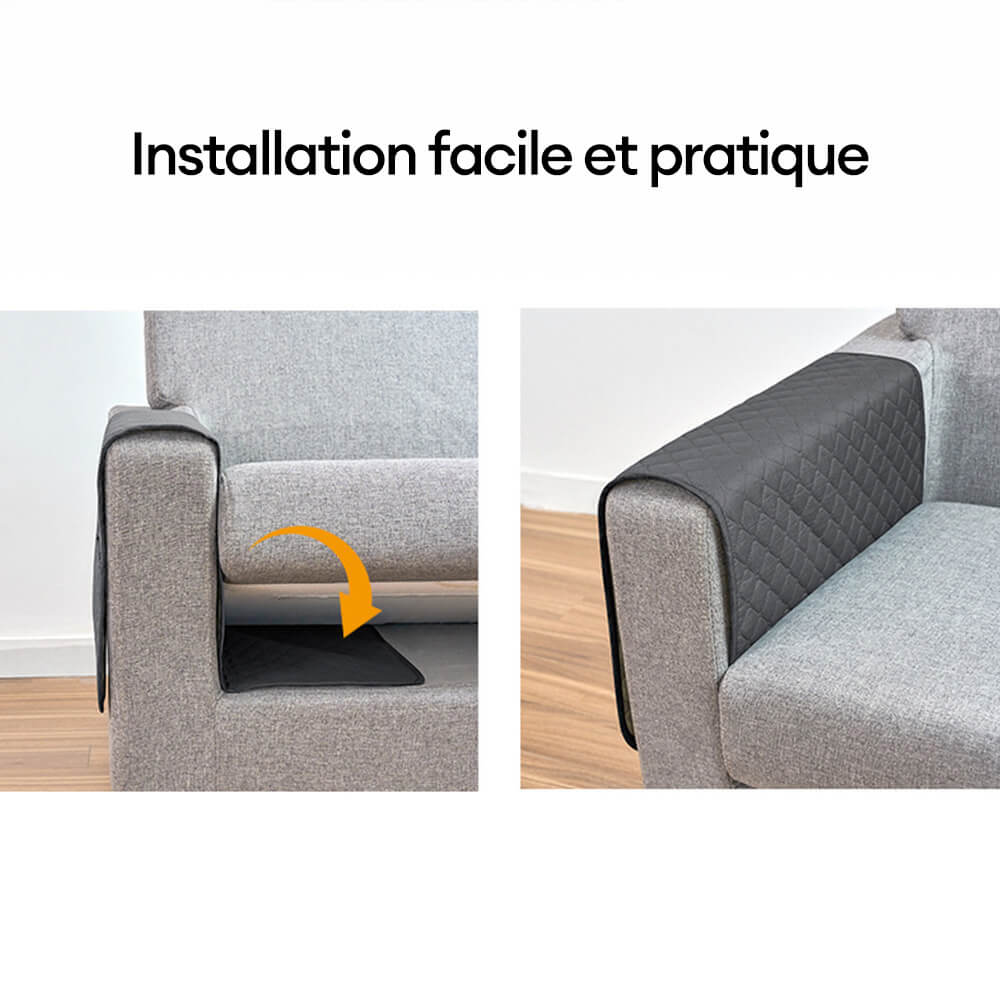 Housse de repose-bras de canapé anti-rayures en chenille avec porte-revues