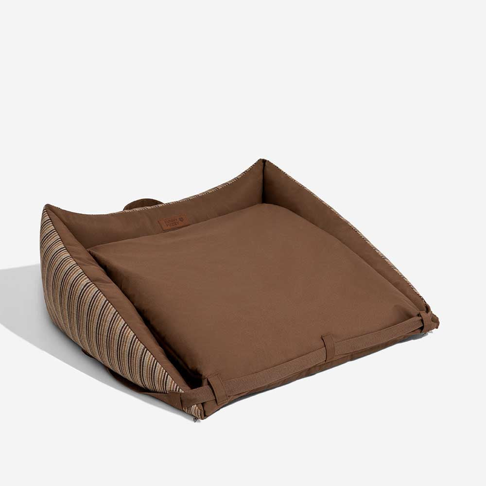 Lit de canapé pliable rayé naturel lavable pour chien - Lounger Mocca
