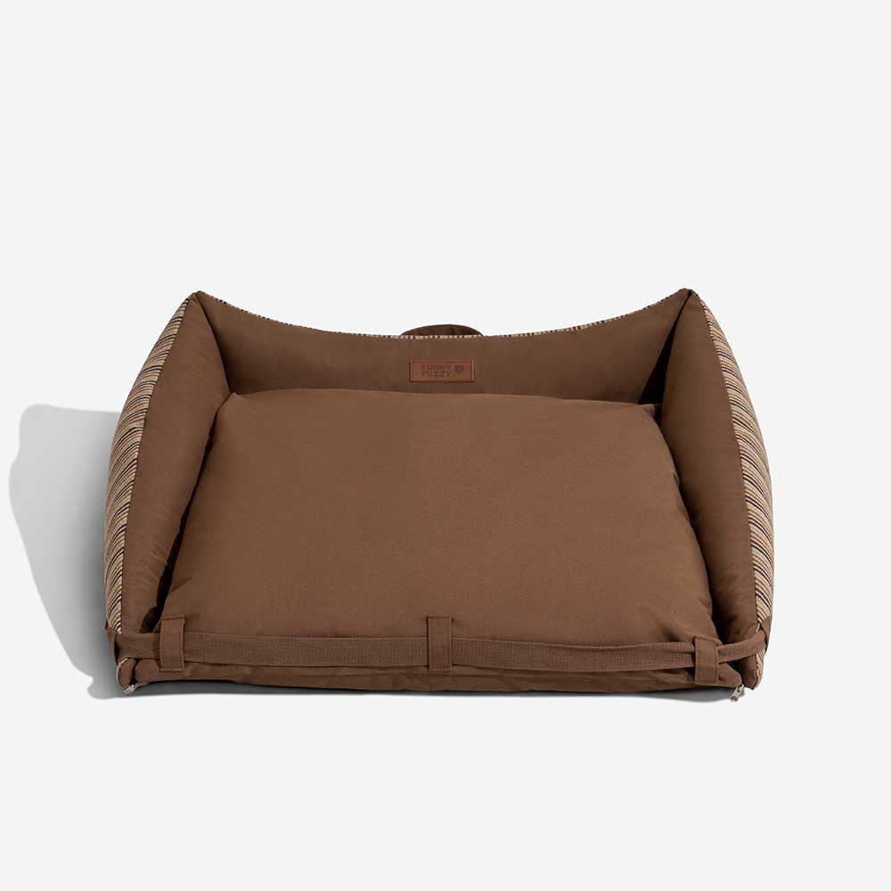 Lit de canapé pliable rayé naturel lavable pour chien - Lounger Mocca