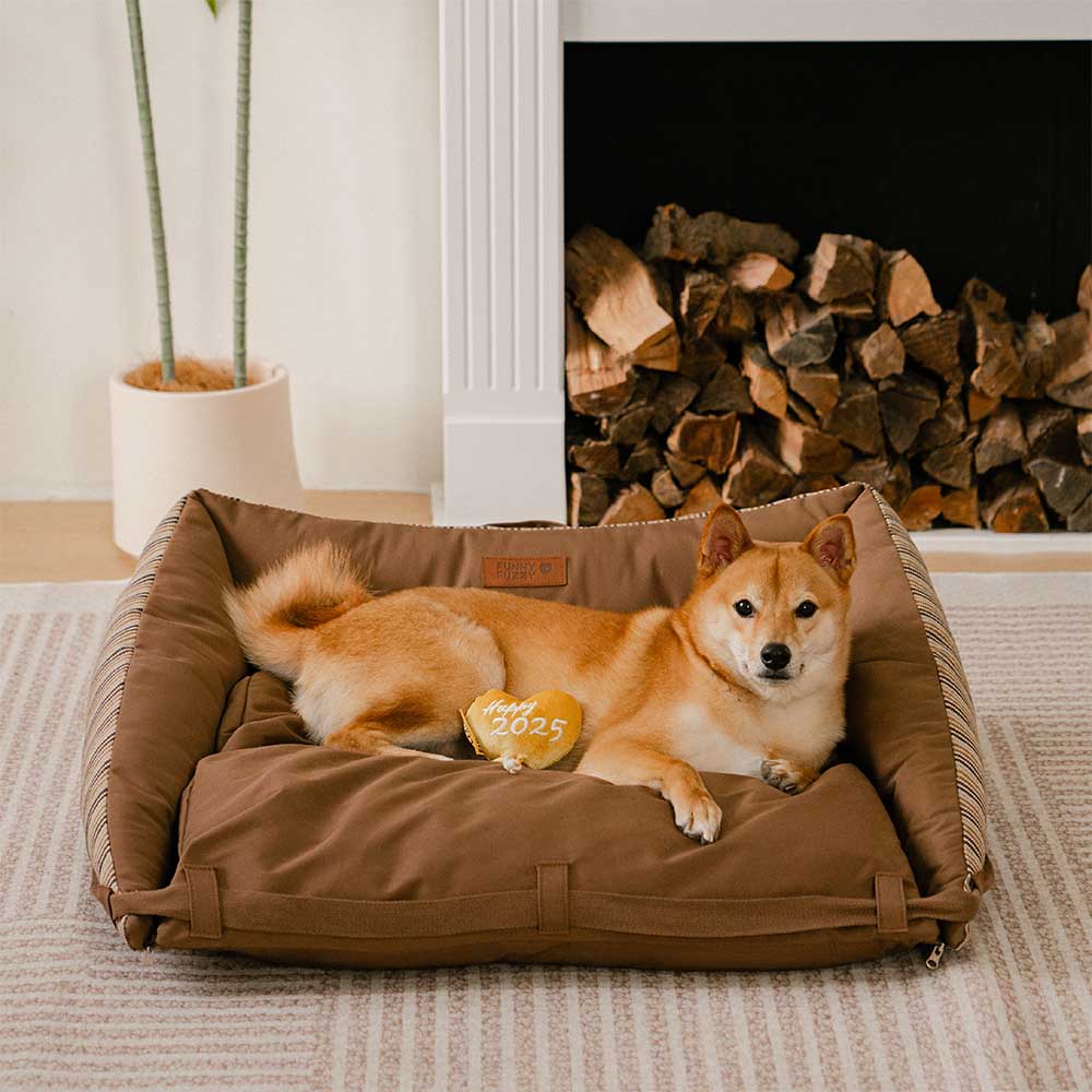 Lit de canapé pliable rayé naturel lavable pour chien - Lounger Mocca