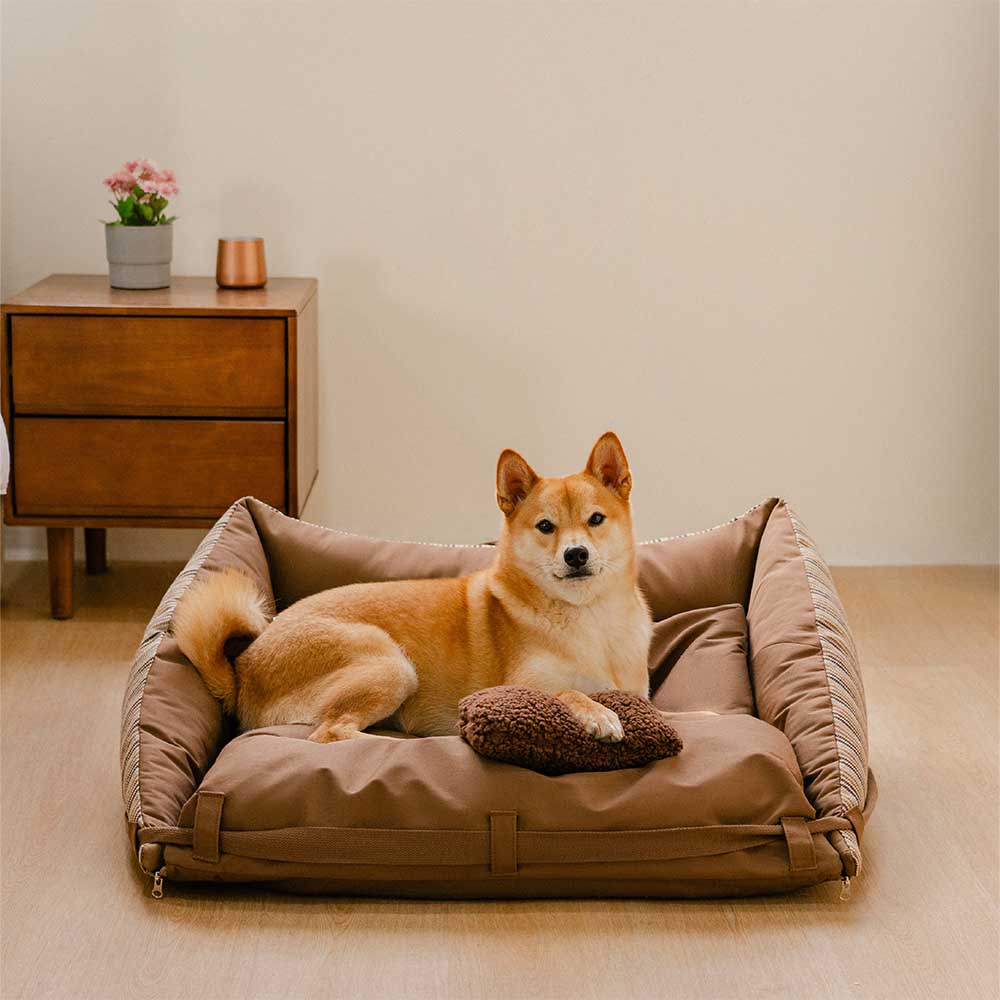 Lit de canapé pliable rayé naturel lavable pour chien - Lounger Mocca