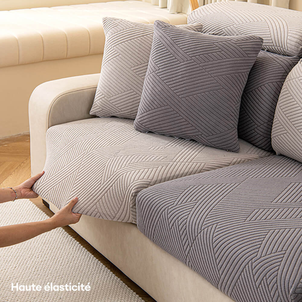 Housse de canapé magique stretch pleine largeur motif géométrique moderne