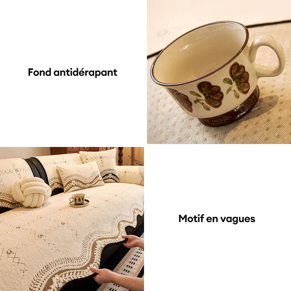 Housse de canapé en peluche motif ondulé résistante aux rayures