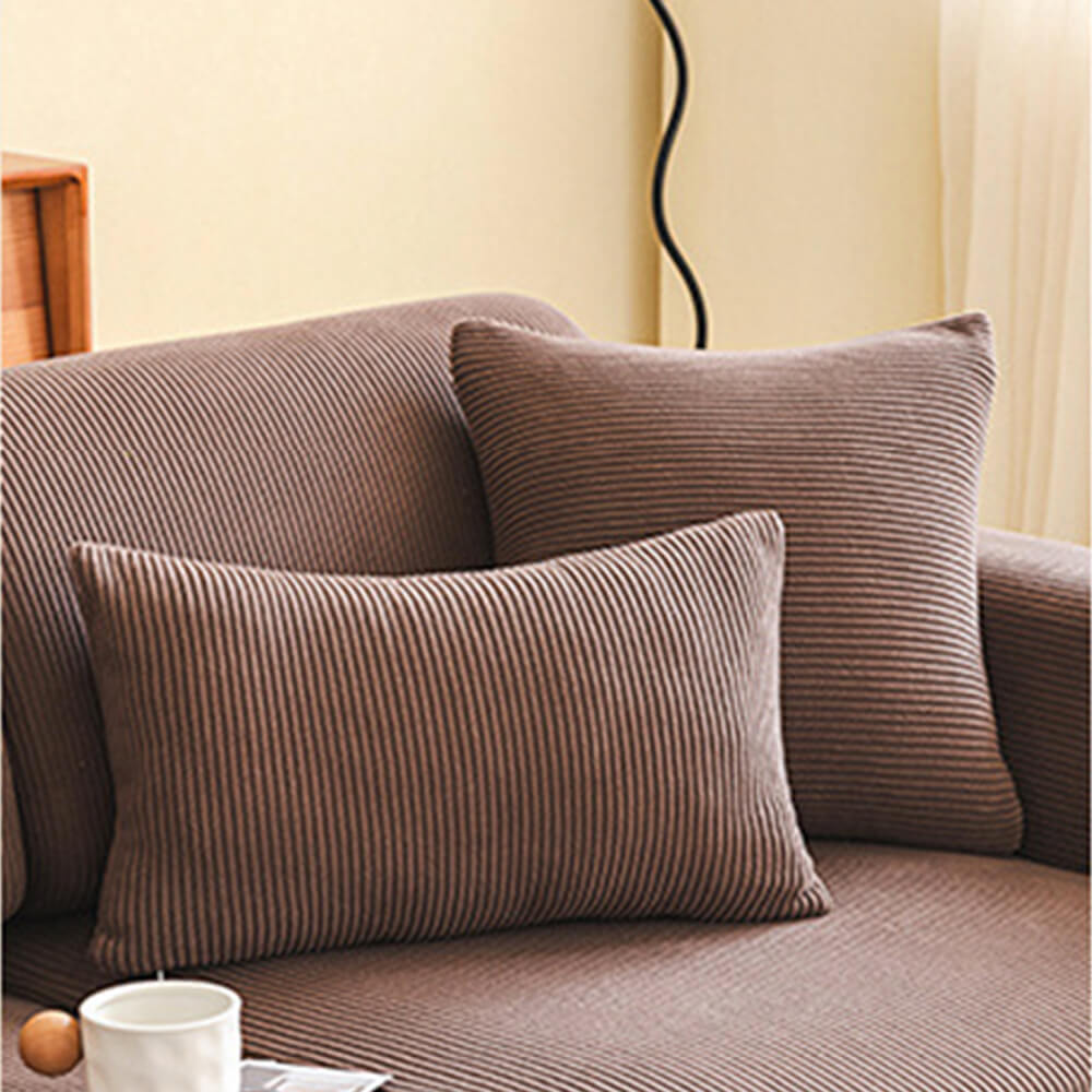 Housse de canapé extensible velours côtelé anti-rayures à rayures verticales