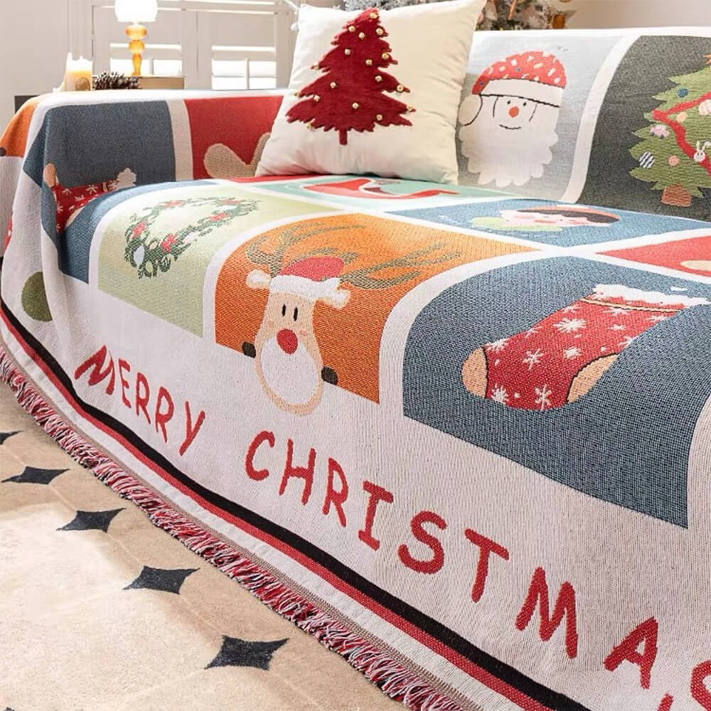 Housse de canapé décorative en tricot jacquard doux sur le thème de Noël