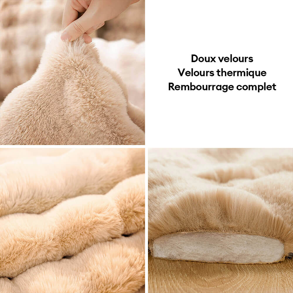 Tapis pour chien et chat en fausse fourrure de lapin ultra douce à motif ondulé avec oreiller pour animaux de compagnie