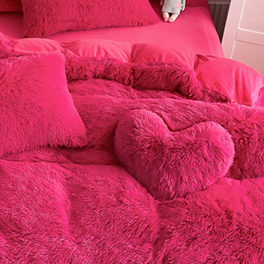 Parure de couette en peluche longue et épaisse chaude romantique et luxueuse