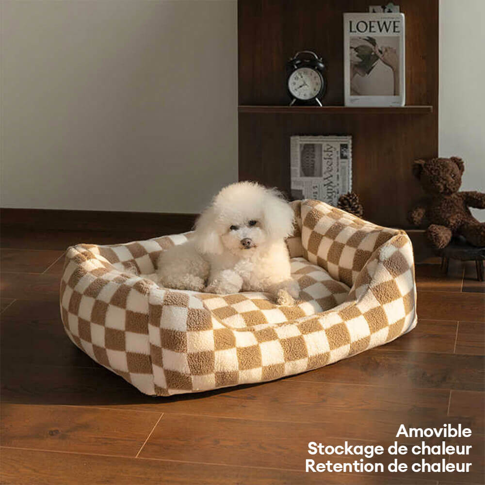 Canapé-lit pour chien amovible lavable en tissu damier élégant et chaleureux