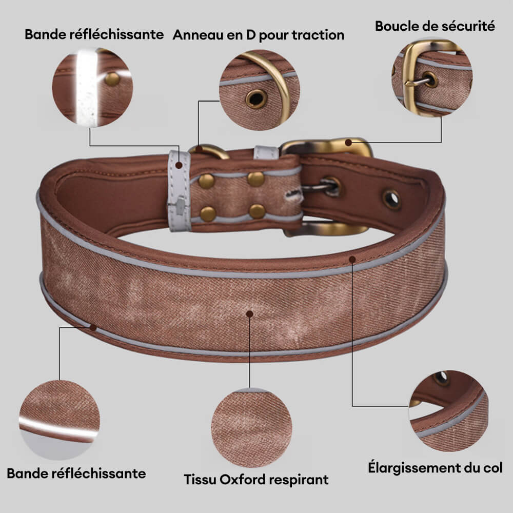 Collier pour chien en fausse microfibre douce réfléchissante imprimée