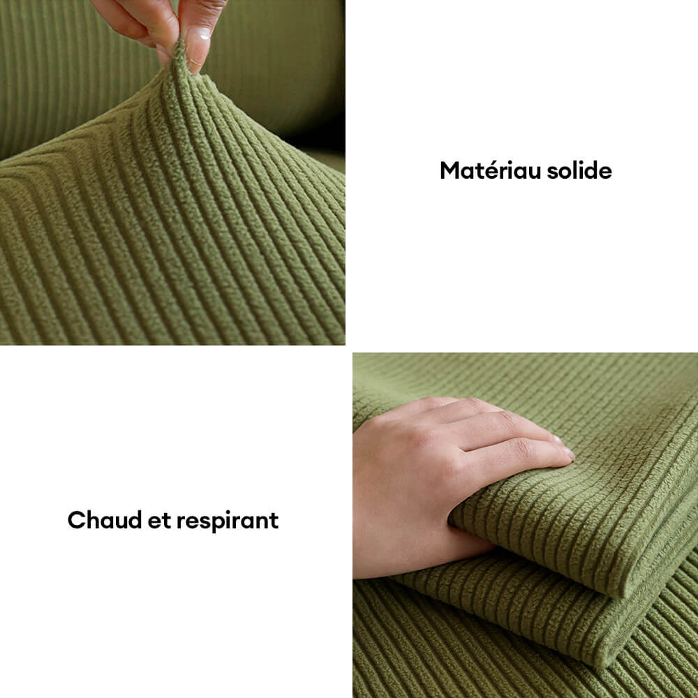 Housse de canapé extensible velours côtelé anti-rayures à rayures verticales