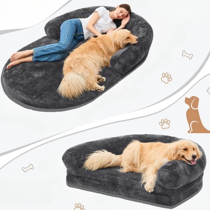 Lit pliable grand modèle chic en peluche pour chien et pour humain