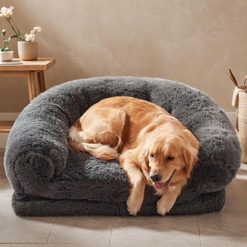 Lit pliable grand modèle chic en peluche pour chien et pour humain
