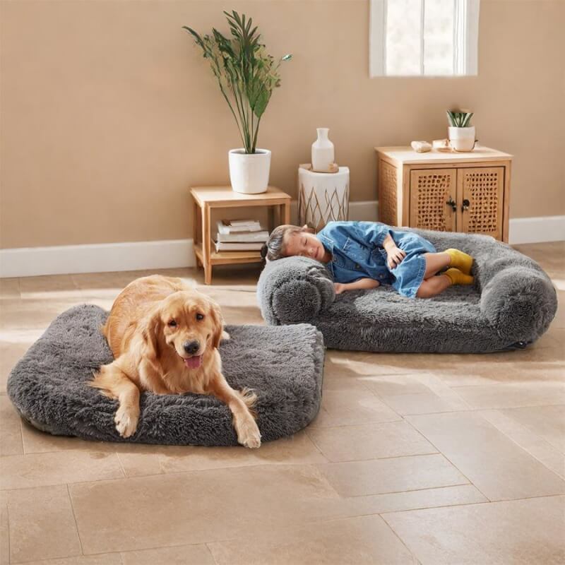 Lit pliable grand modèle chic en peluche pour chien et pour humain