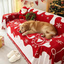 Couverture De Noël 150x130 Cm - Motif Rennes/flocons, Rouge Et Blanc, Flanelle Douce - Pour Canapé Ou Décoration - 2