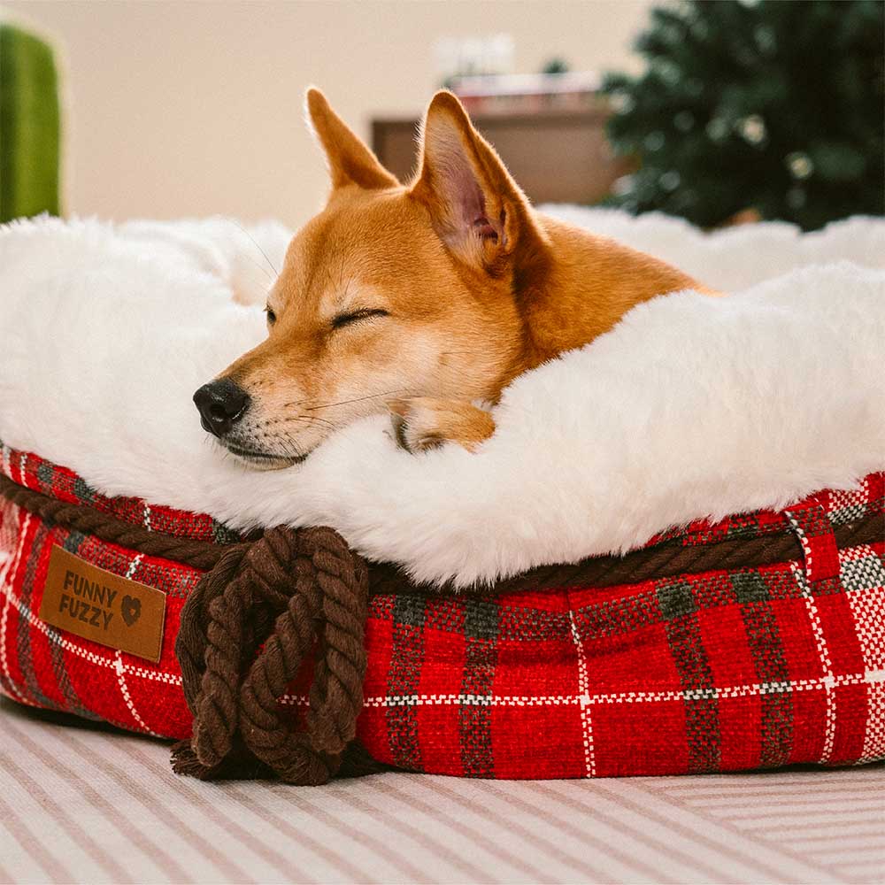 Lit pour chien en peluche Jacquard classique en forme de donut - Coin Douillet