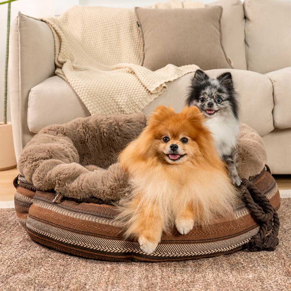 Lit pour chien en peluche Jacquard classique en forme de donut - Coin Douillet