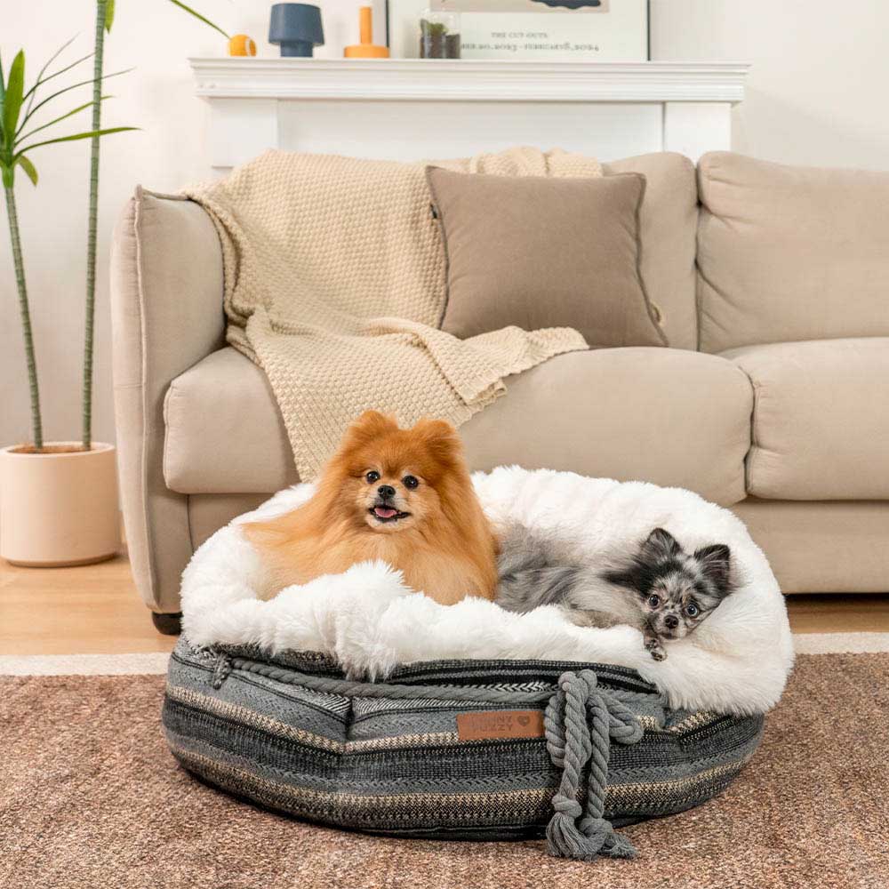 Lit pour chien en peluche Jacquard classique en forme de donut - Coin Douillet