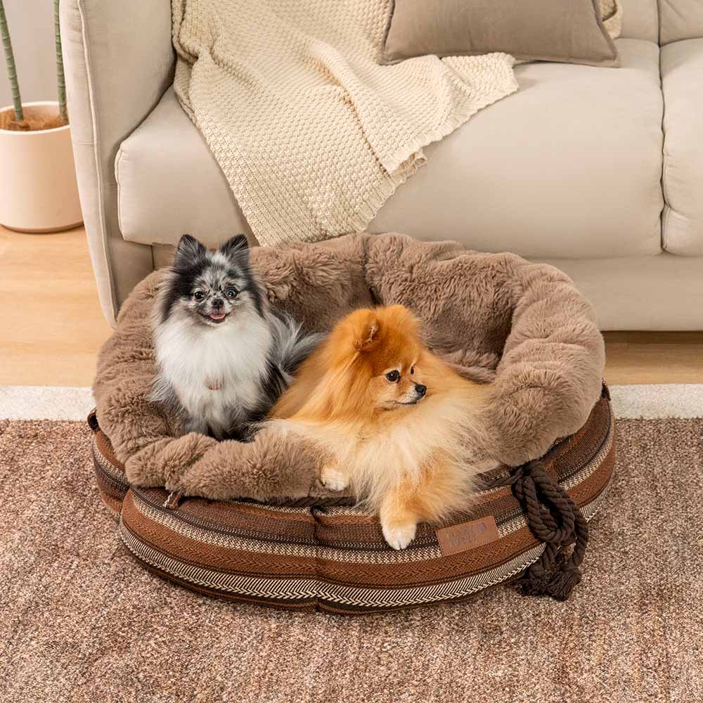 Lit pour chien en peluche Jacquard classique en forme de donut - Coin Douillet