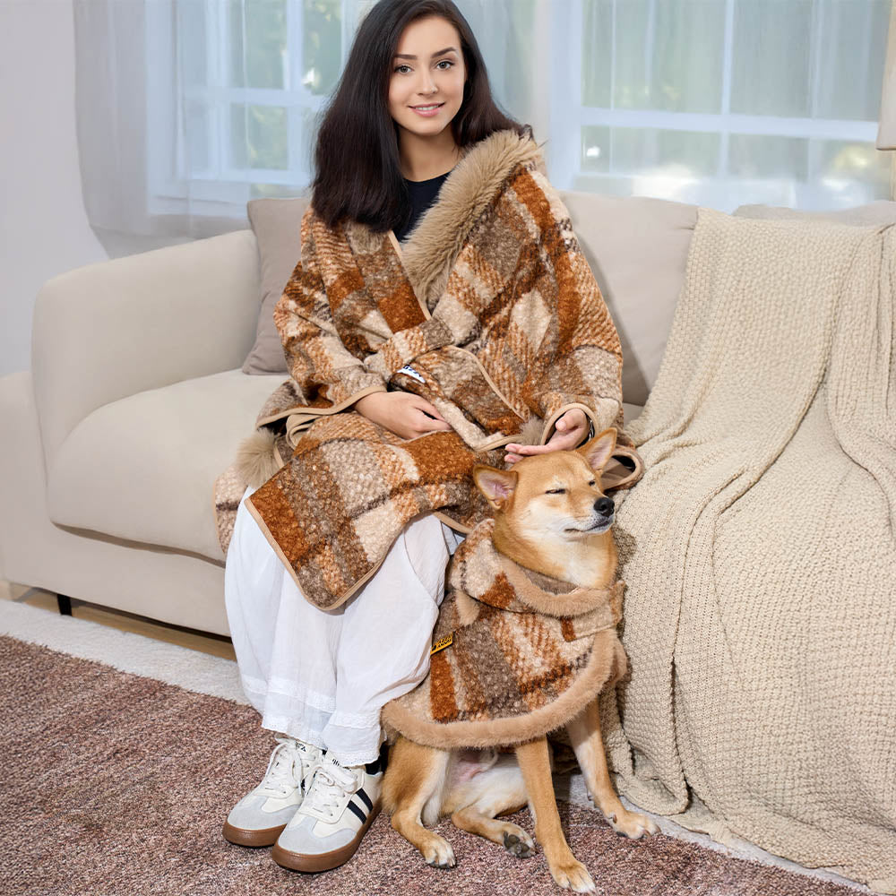 Poncho chaud à carreaux classique pour homme et chien - Compagnons festifs