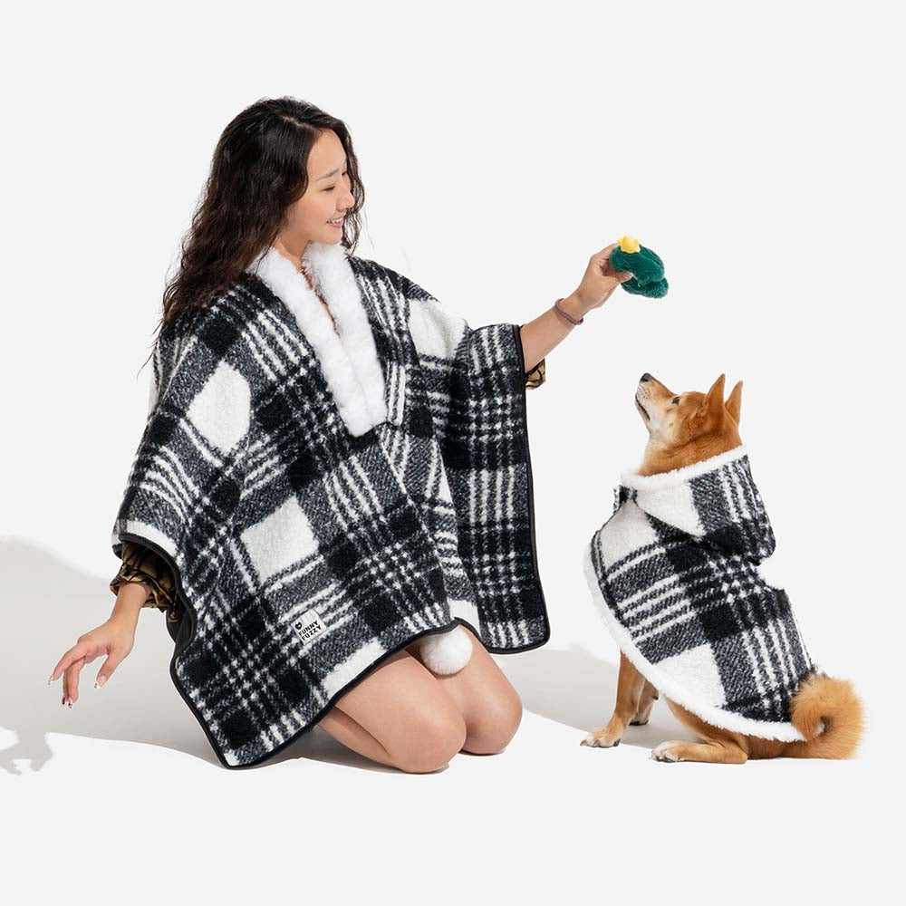Poncho chaud à carreaux classique pour homme et chien - Compagnons festifs