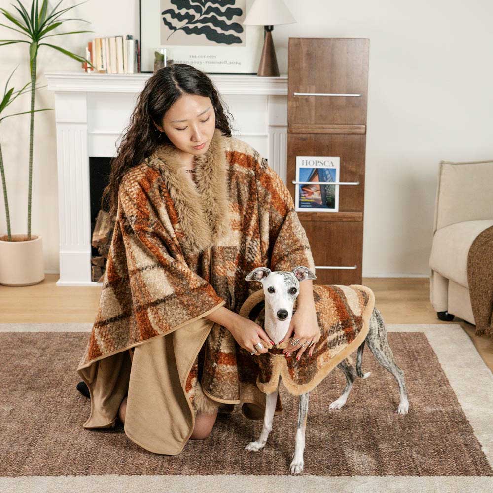 Poncho chaud à carreaux classique pour homme et chien - Compagnons festifs