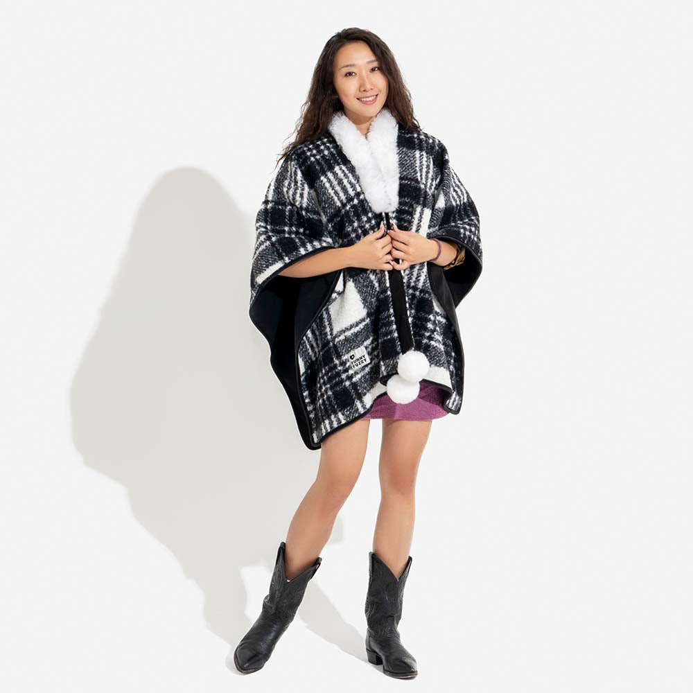 Poncho chaud à carreaux classique pour homme et chien - Compagnons festifs