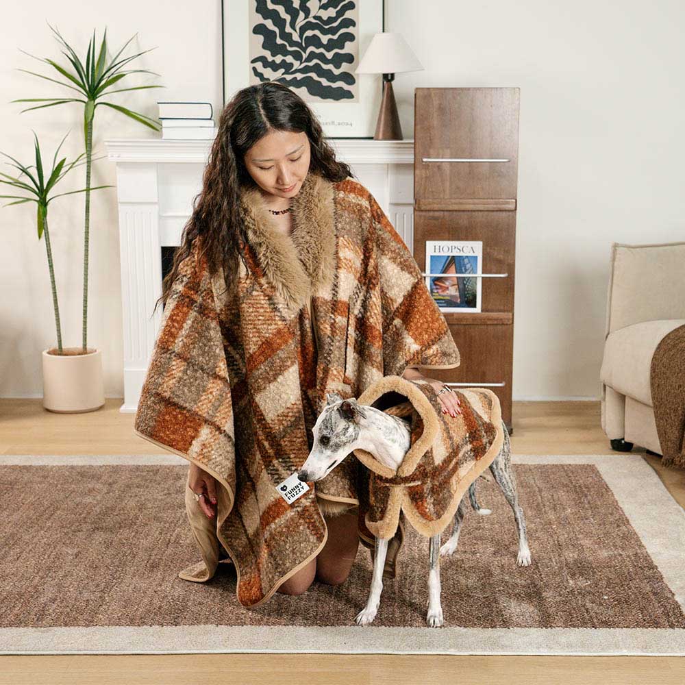 Poncho chaud à carreaux classique pour homme et chien - Compagnons festifs