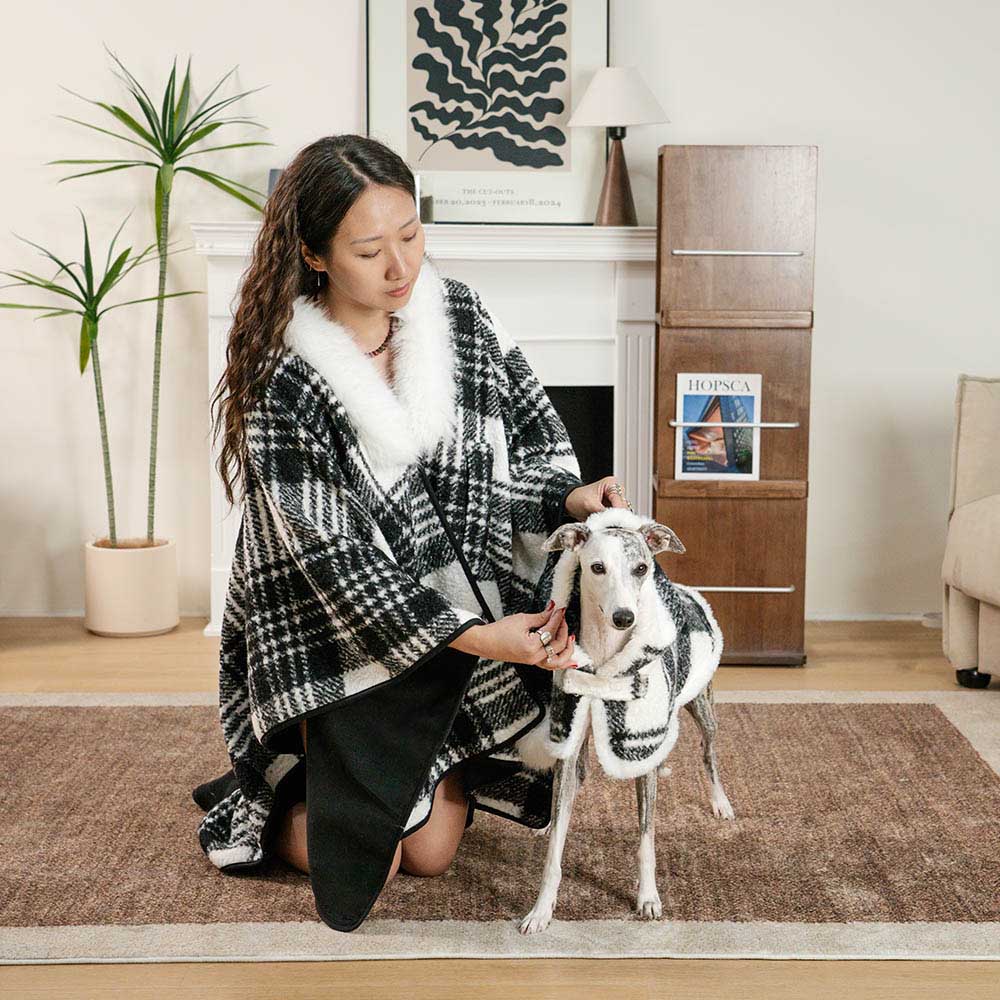 Poncho chaud à carreaux classique pour homme et chien - Compagnons festifs