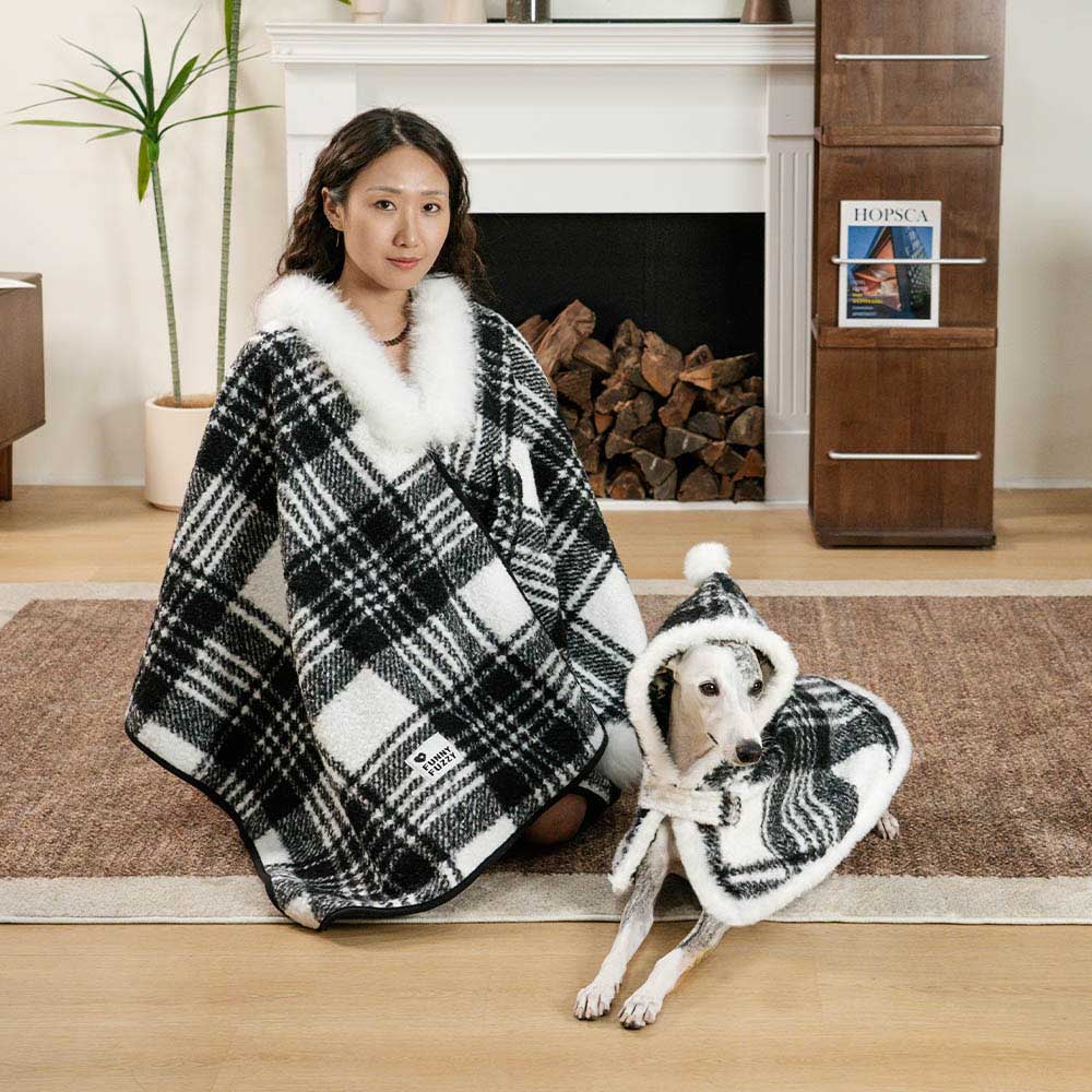 Poncho chaud à carreaux classique pour homme et chien - Compagnons festifs