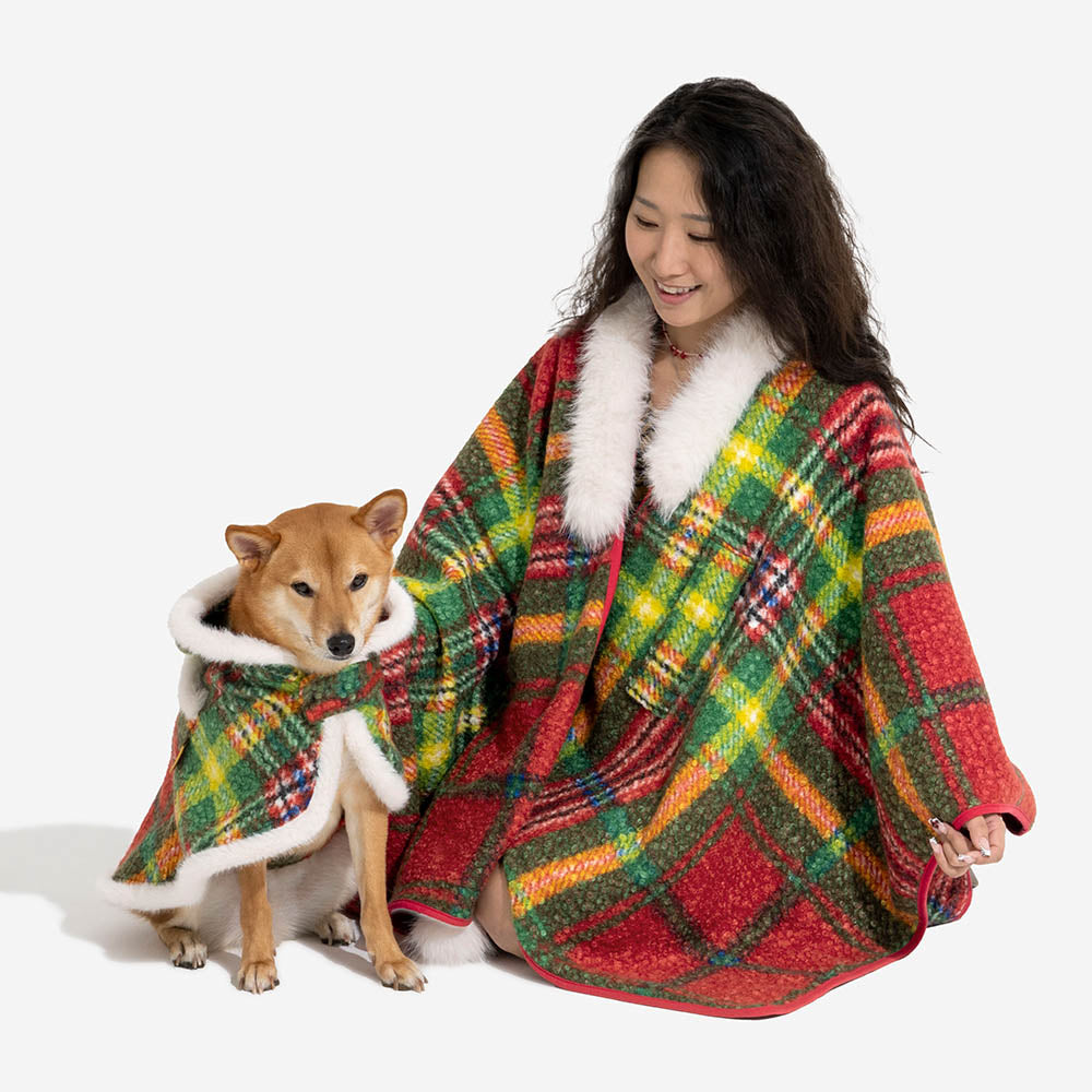 Poncho chaud à carreaux classique pour homme et chien - Compagnons festifs