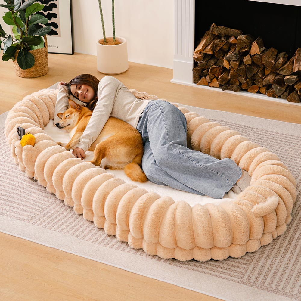 Lit pour chien et human classique et moelleux de très grande taille Donut - Berceau câlin