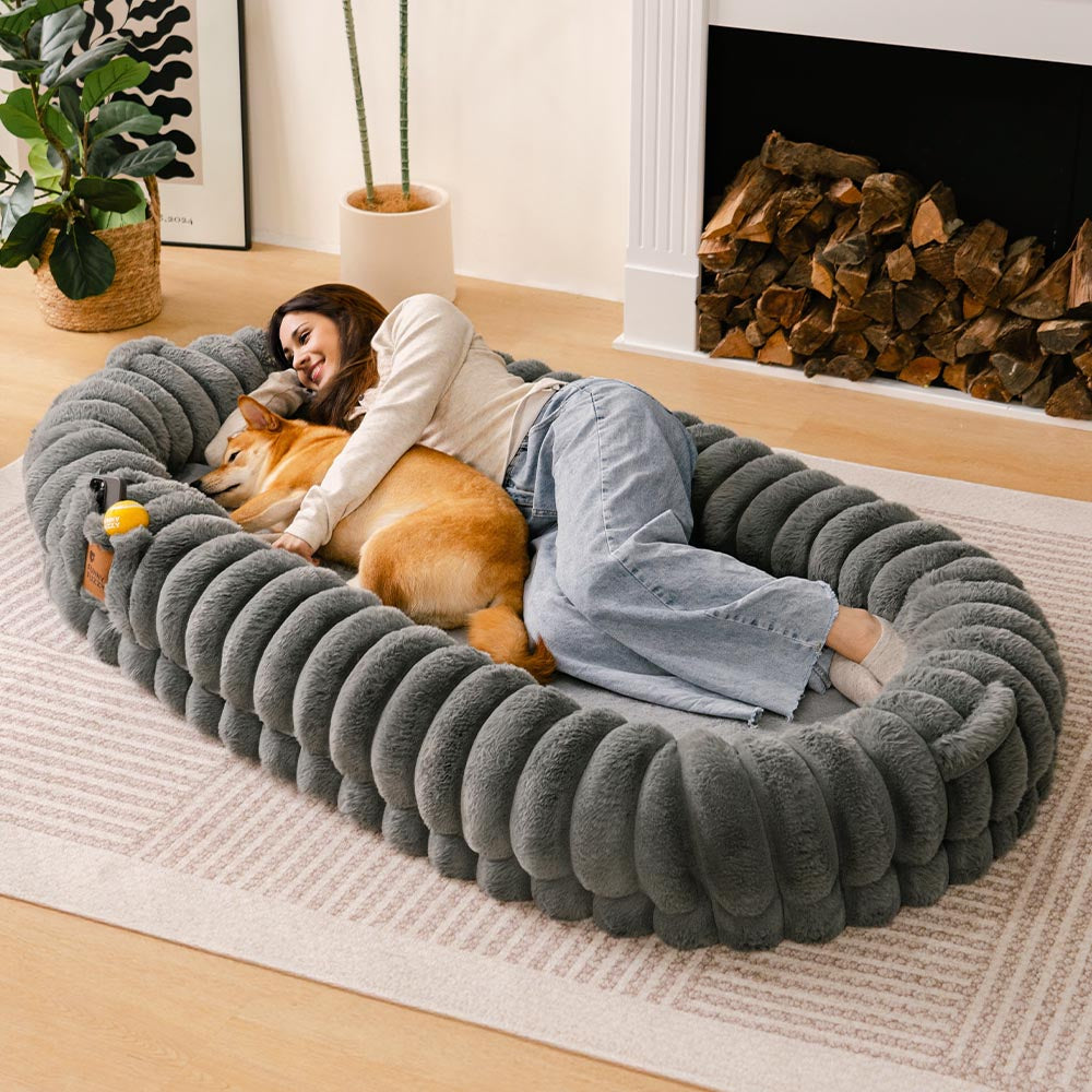 Lit pour chien et human classique et moelleux de très grande taille Donut - Berceau câlin